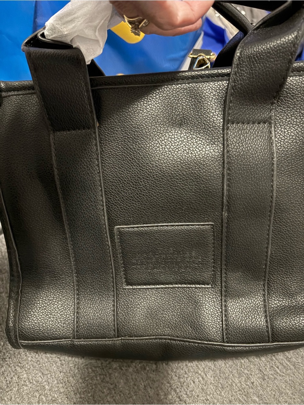 Textured Black Pebbled Leather Tote Bag with Dual Handles